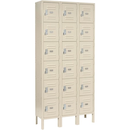 Global Industrial Six Tier Locker, 12x12x12, 18 Door, Unassembled, Tan 652055TN
